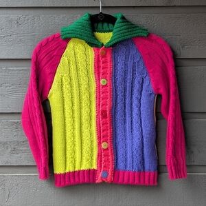 Brasilian Colorful Colorblock Knit Cardigan Size 6 Pink Green Yellow Purple